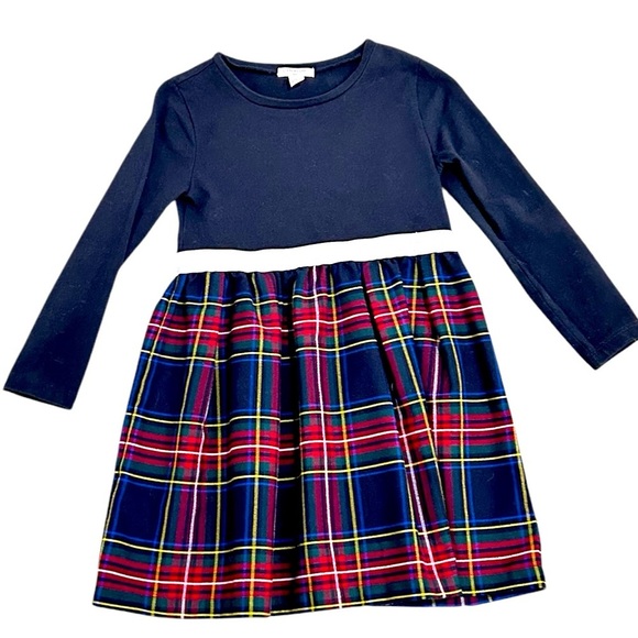 Crew cuts Plaid tartan skirt Long Sleeve navy & red Dress silver waistband small - Picture 1 of 4